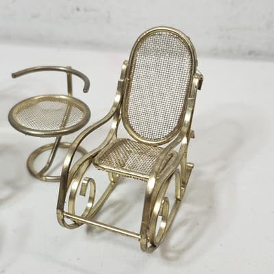 Vintage Doll & Furniture Bundle Lot Rocking Chair Table With Stools - Thumbnail 12