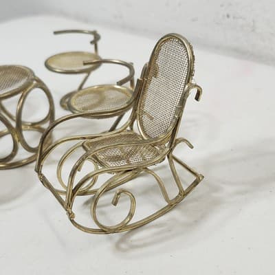 Vintage Doll & Furniture Bundle Lot Rocking Chair Table With Stools - Thumbnail 13
