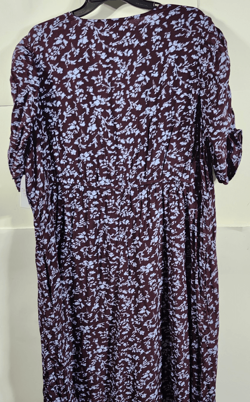 Time and Tru Women's V-Neck Midi Dress Size XXXL Ruched Sleeve Floral NEW - Thumbnail 6
