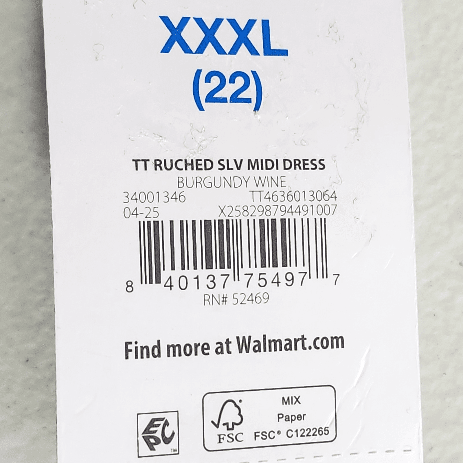 Time and Tru Women's V-Neck Midi Dress Size XXXL Ruched Sleeve Floral NEW - Thumbnail 8