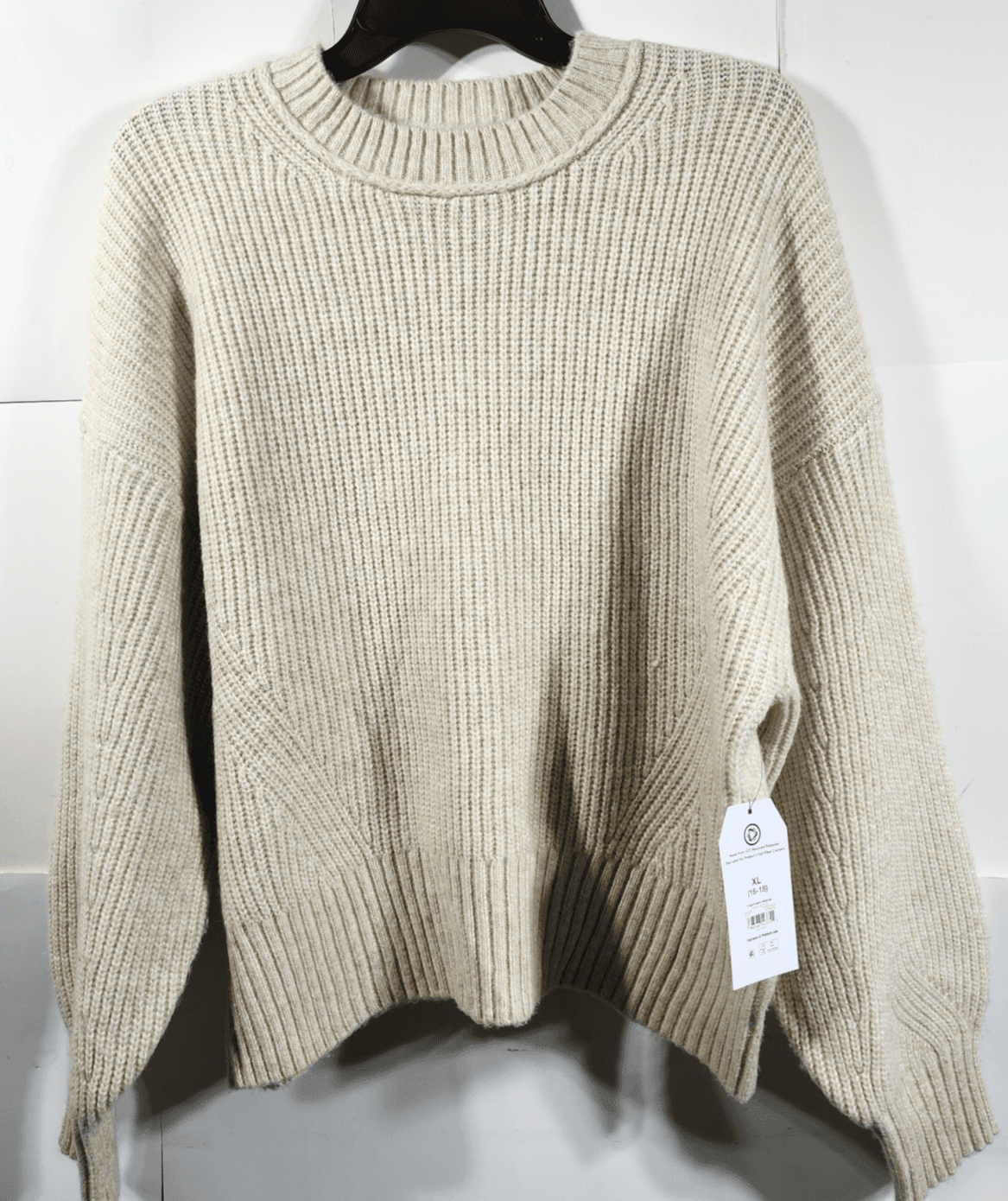 Time and Tru Women's XL Mixed Stitch Sweater Beige Long Sleeve Pullover NEW