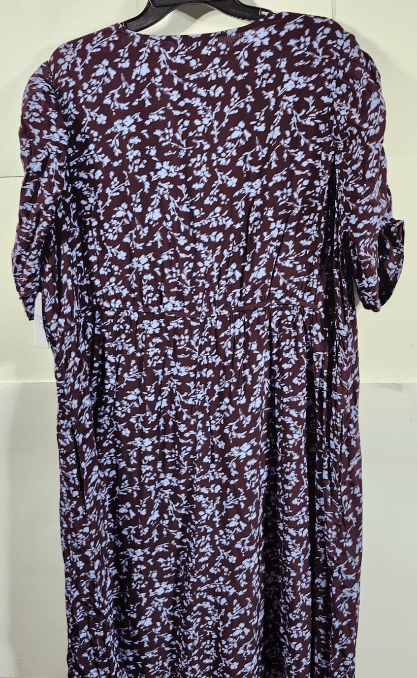 Time and Tru Women's V-Neck Midi Dress Size XXXL Ruched Sleeve Floral NEW - Thumbnail 4