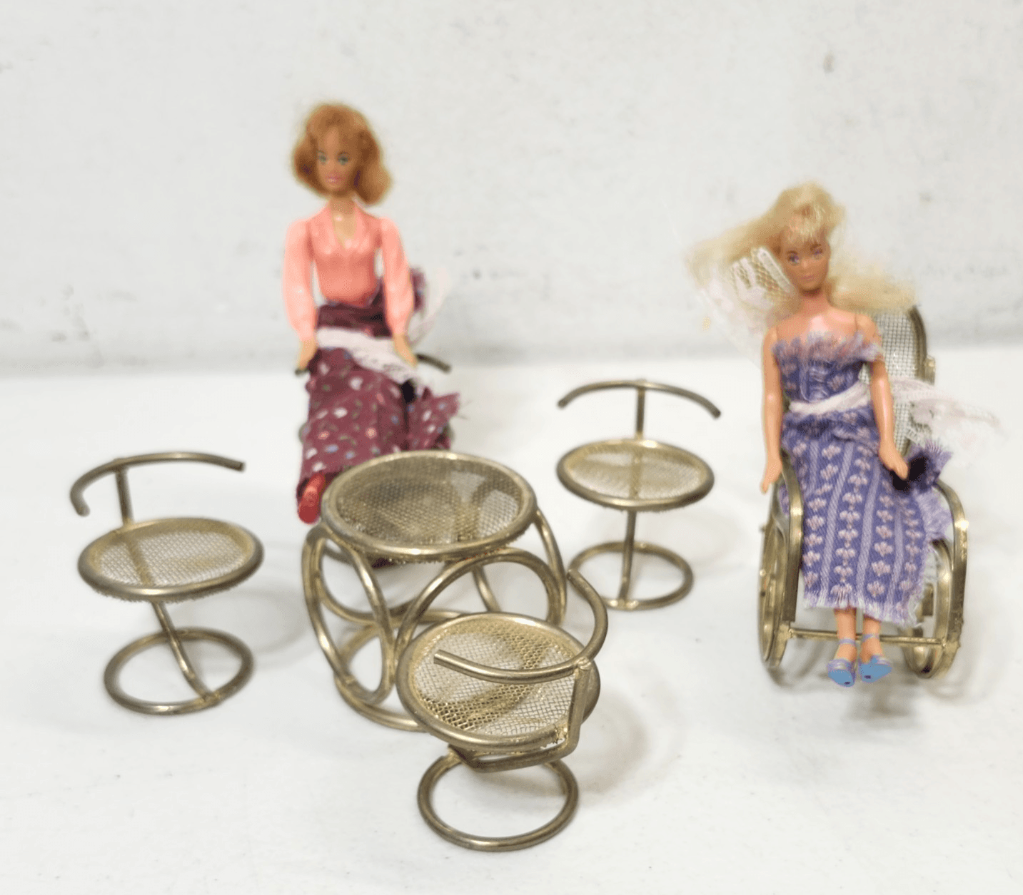 Vintage Doll & Furniture Bundle Lot Rocking Chair Table With Stools - Thumbnail 2