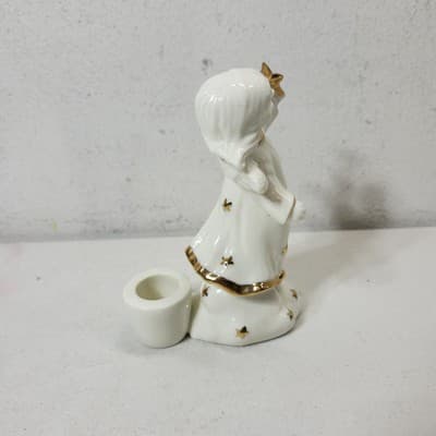 2 Angel Figurines White Gold Stars and Trim Taper Candle Holders VTG - Thumbnail 16