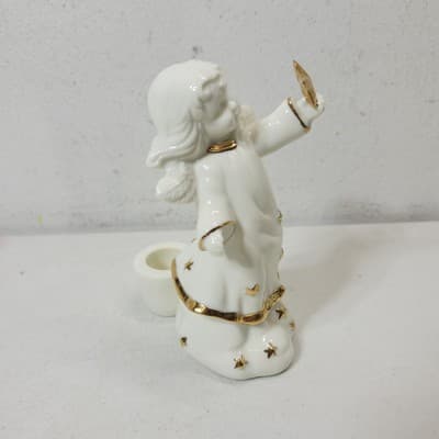 2 Angel Figurines White Gold Stars and Trim Taper Candle Holders VTG - Thumbnail 17
