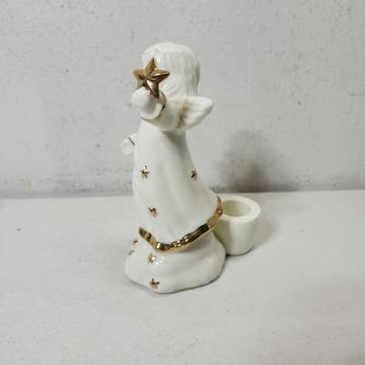 2 Angel Figurines White Gold Stars and Trim Taper Candle Holders VTG - Thumbnail 12