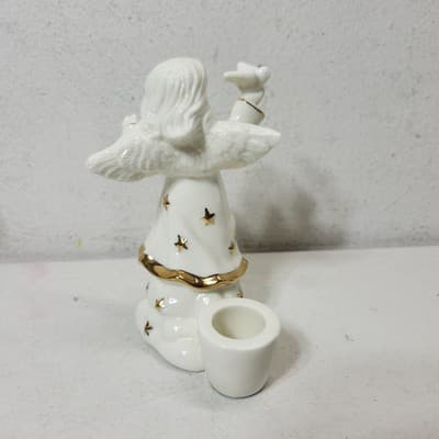 2 Angel Figurines White Gold Stars and Trim Taper Candle Holders VTG - Thumbnail 6
