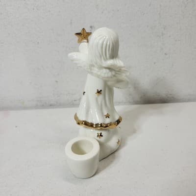 2 Angel Figurines White Gold Stars and Trim Taper Candle Holders VTG - Thumbnail 15