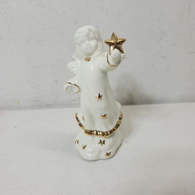 2 Angel Figurines White Gold Stars and Trim Taper Candle Holders VTG - Thumbnail 11