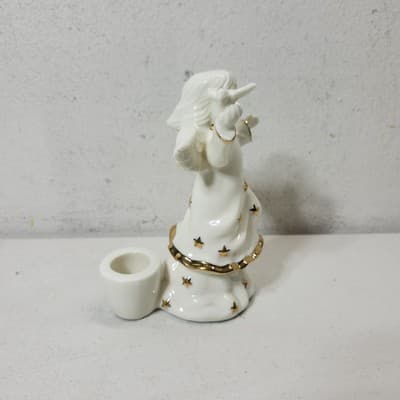 2 Angel Figurines White Gold Stars and Trim Taper Candle Holders VTG - Thumbnail 8