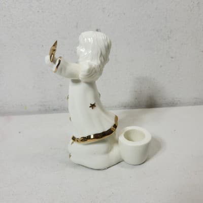 2 Angel Figurines White Gold Stars and Trim Taper Candle Holders VTG - Thumbnail 13