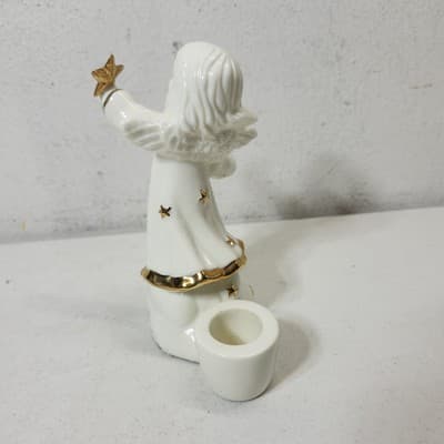 2 Angel Figurines White Gold Stars and Trim Taper Candle Holders VTG - Thumbnail 14