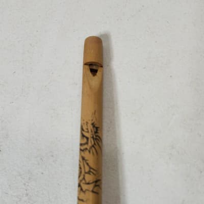 Vintage Chinese Folk Art Hand Made Wood Flute Dragon Design - Thumbnail 5