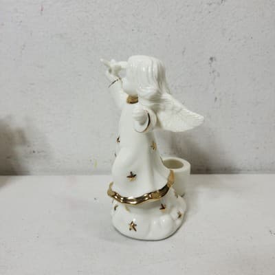 2 Angel Figurines White Gold Stars and Trim Taper Candle Holders VTG - Thumbnail 4