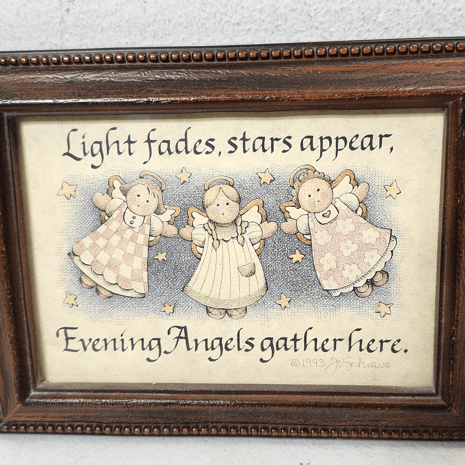 Angels Gather Here Framed Picture 1993 7" X 5" Home Decor Vintage