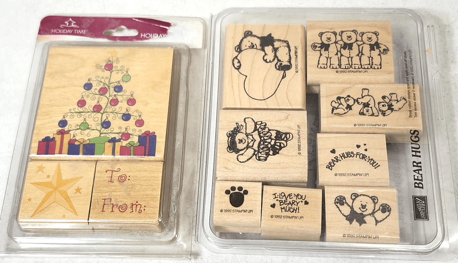 Stampin Up Teddy & Friends Wooden Stamp Set Holiday Time Xmas Bundle Lot