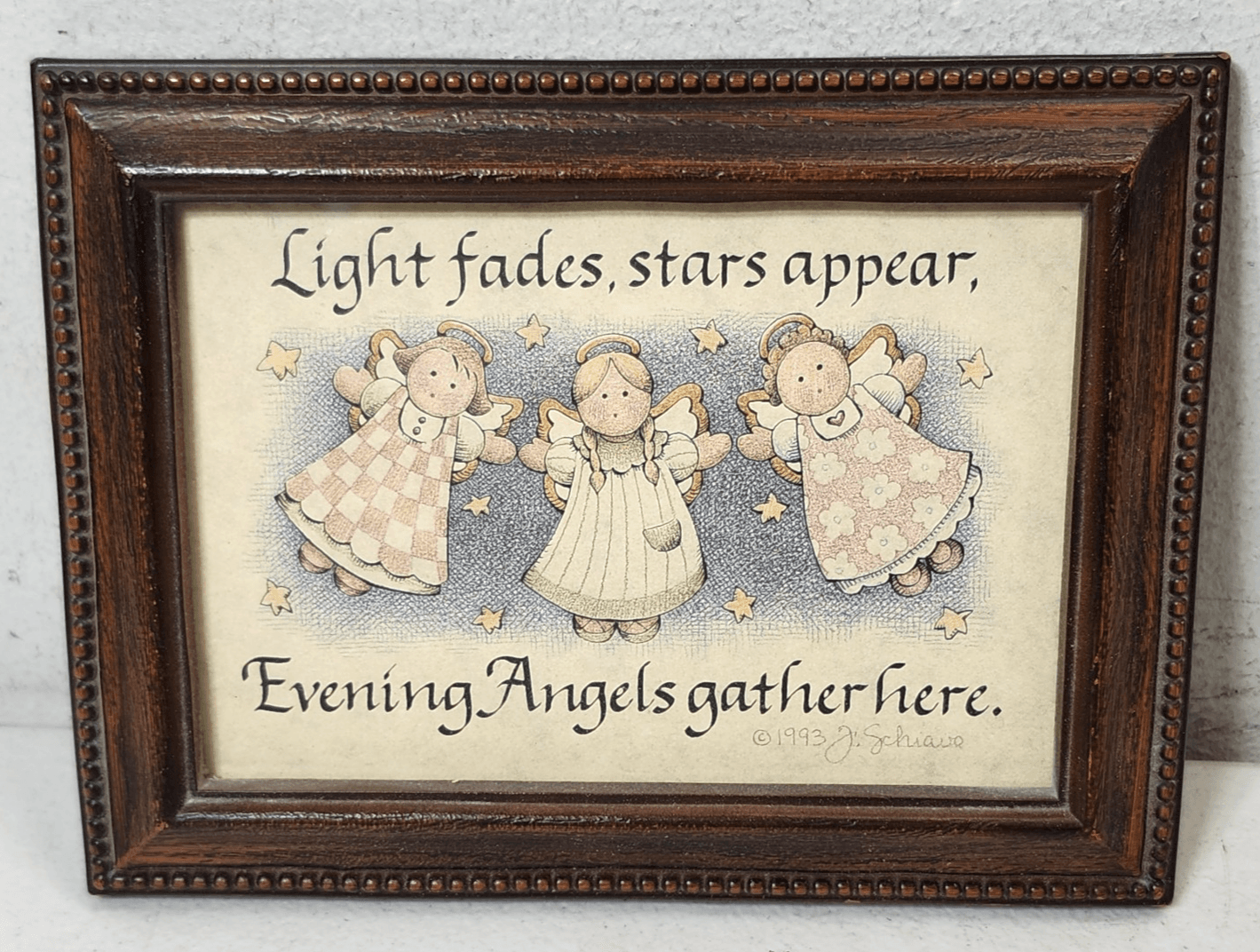 Angels Gather Here Framed Picture 1993 7" X 5" Home Decor Vintage - Thumbnail 2