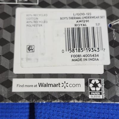 Athletic Works Boy's Large Youth 10-12 Thermal Underwear Set Blue NEW - Thumbnail 4