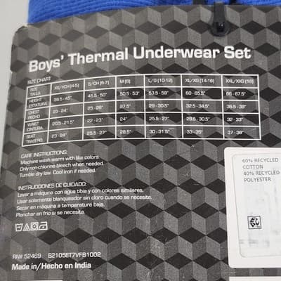 Athletic Works Boy's Large Youth 10-12 Thermal Underwear Set Blue NEW - Thumbnail 5