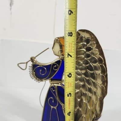 Stained Glass Angel Candle Holder Blue W/Gold-tone Metal Free-Standing 8.5” Tall - Thumbnail 11