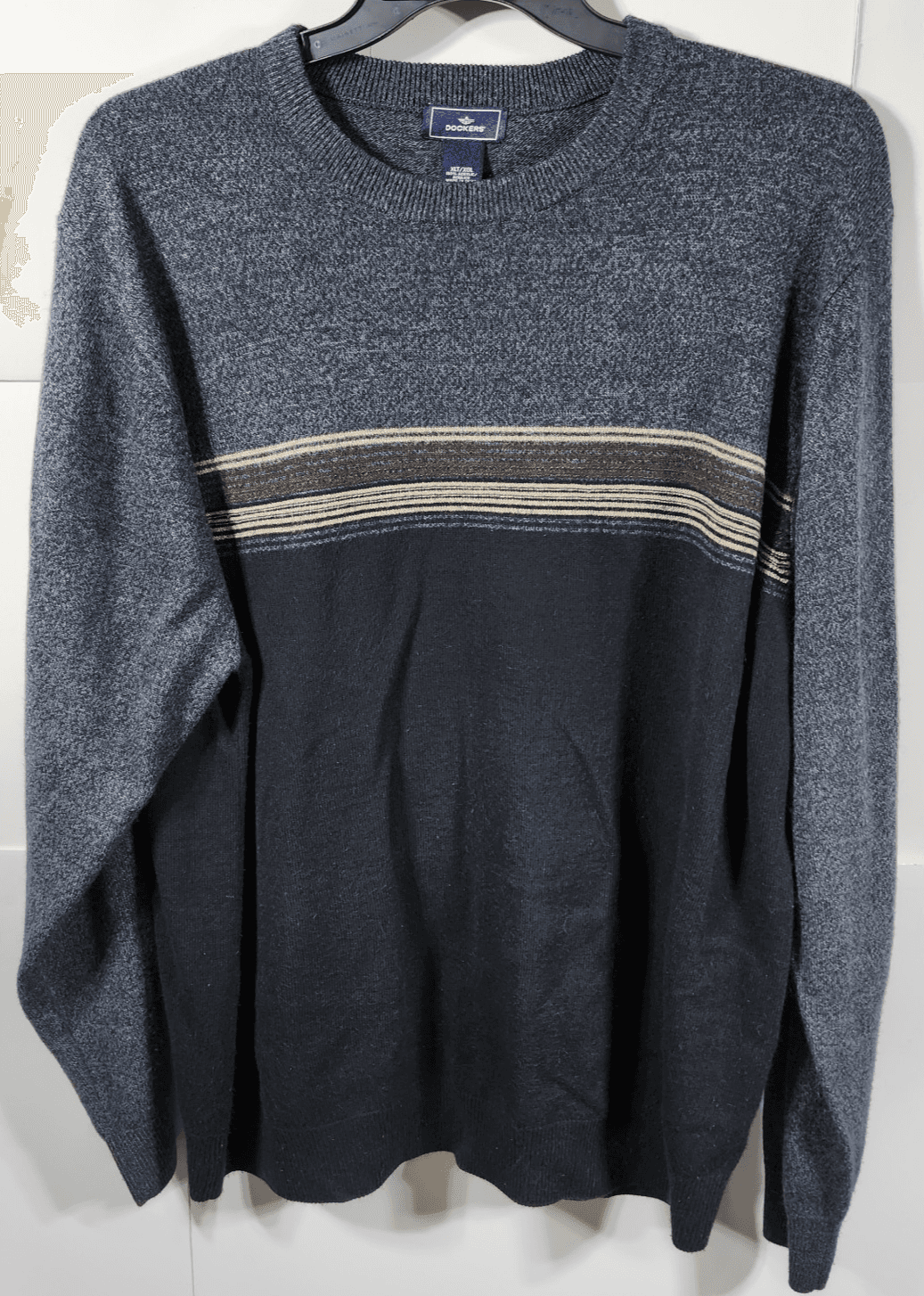 Vintage Dockers Sweater Striped Knit Black Gray Mens Size XLT