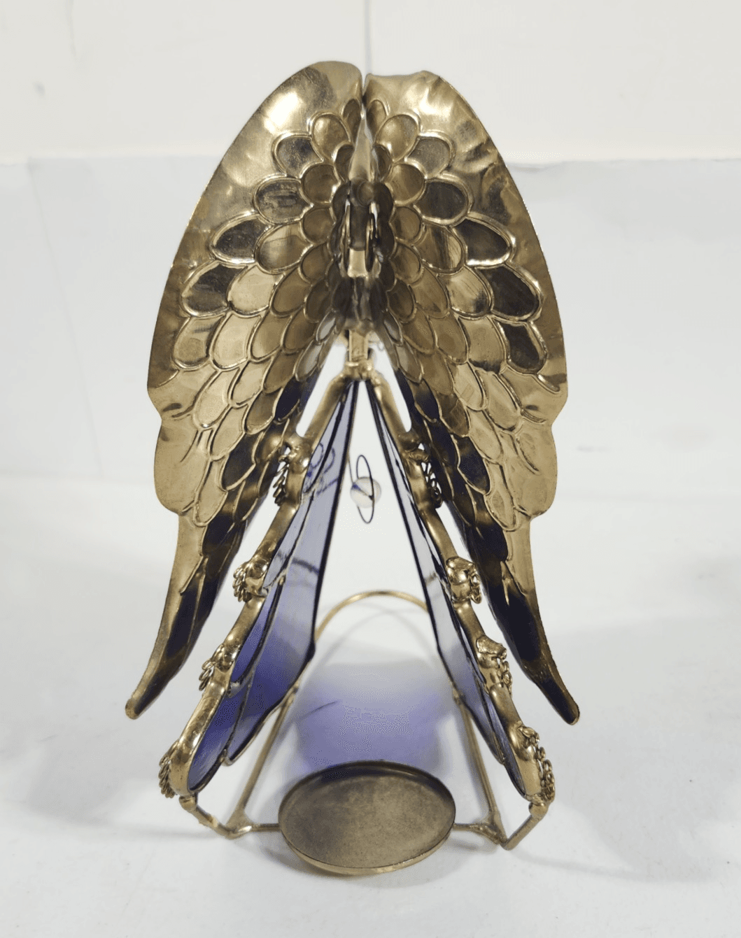 Stained Glass Angel Candle Holder Blue W/Gold-tone Metal Free-Standing 8.5” Tall - Thumbnail 8