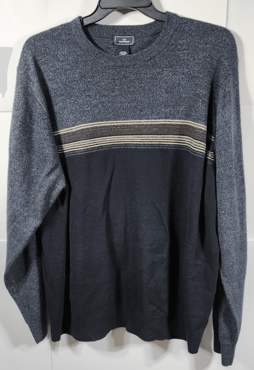 Vintage Dockers Sweater Striped Knit Black Gray Mens Size XLT - Thumbnail 5