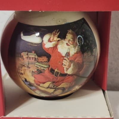 Vintage Santa Coca-Cola Ball Classic Christmas Ornament by Corning Glass Works - Thumbnail 2
