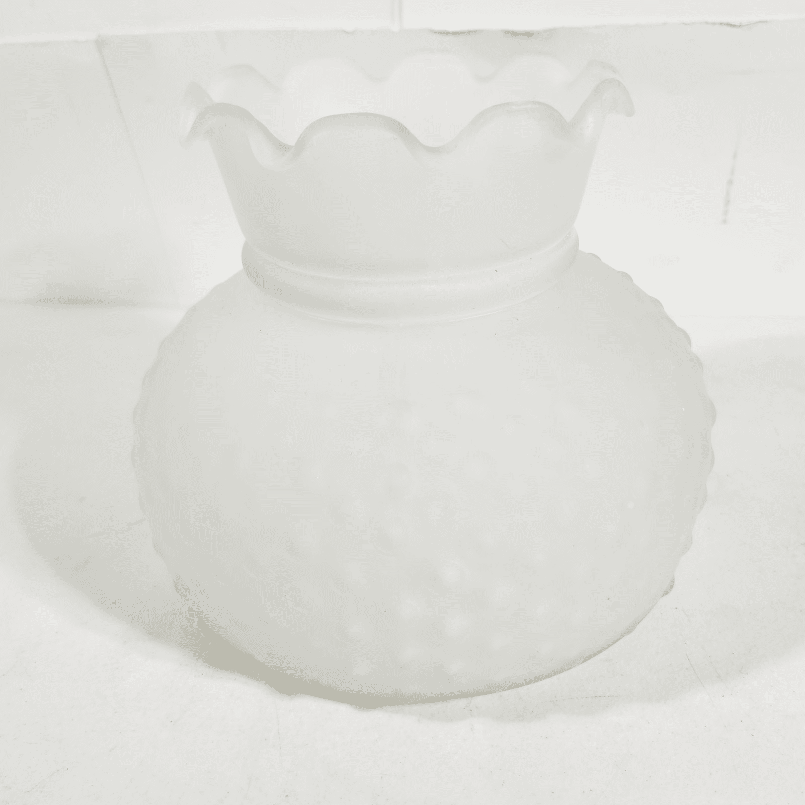 Large Vintage Ruffled Top Light Frosted Glass Lamp Shade Globe Hurricane - Thumbnail 4