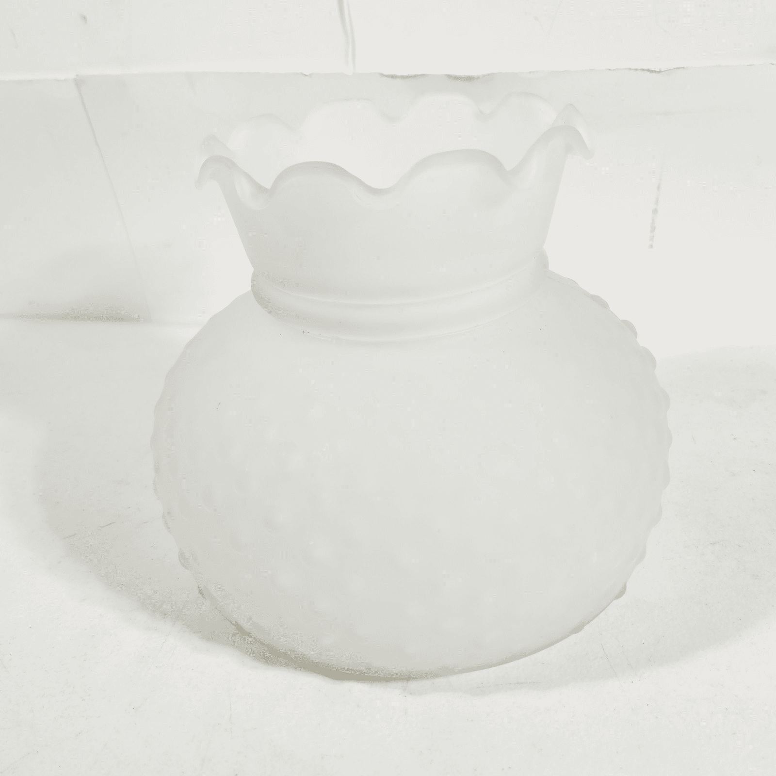 Large Vintage Ruffled Top Light Frosted Glass Lamp Shade Globe Hurricane - Thumbnail 3