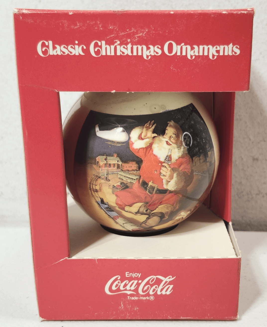 Vintage Santa Coca-Cola Ball Classic Christmas Ornament by Corning Glass Works