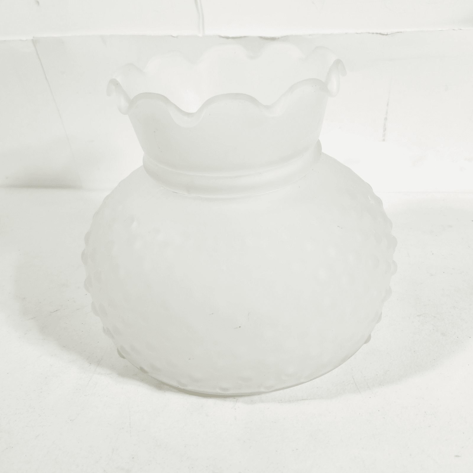 Large Vintage Ruffled Top Light Frosted Glass Lamp Shade Globe Hurricane - Thumbnail 2