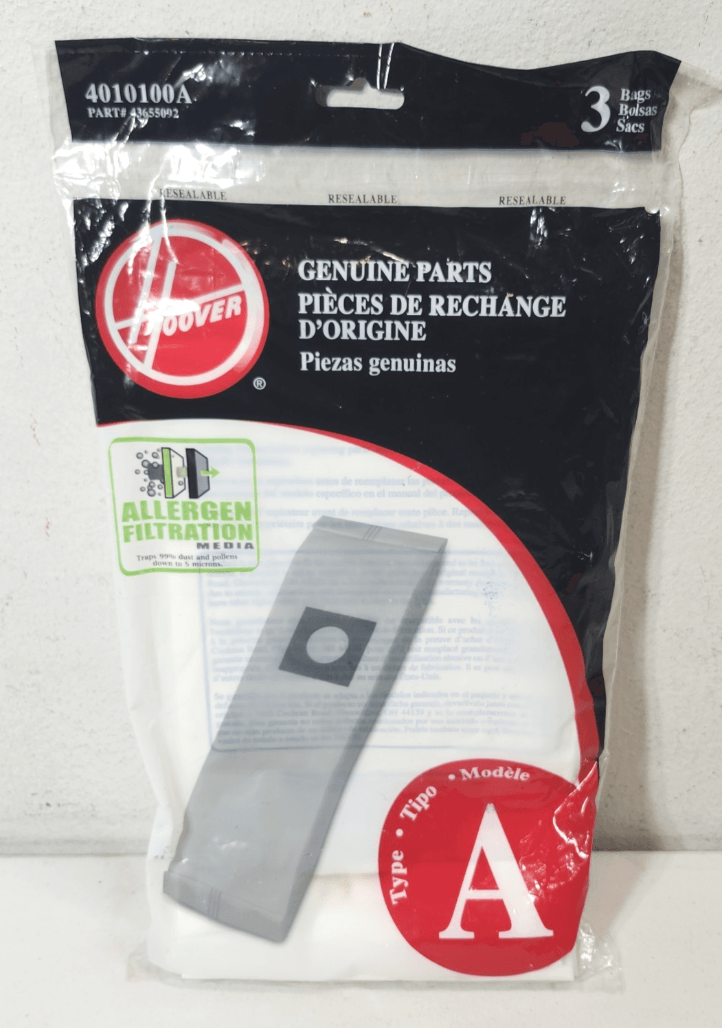 Hoover 4010001A Type A Vacuum Bags, 3 Bags New Old Stock