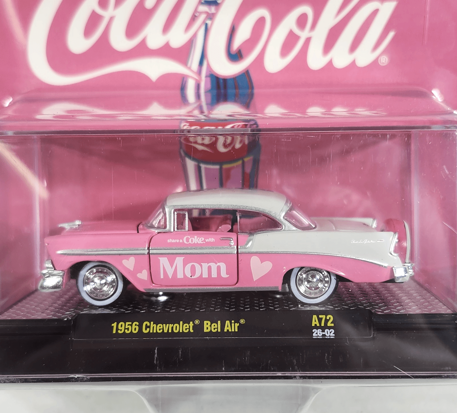 M2 Machines 1956 Chevrolet Bel Air Mom Pink Car 1/64 Toy Vehicle Hood Down - Thumbnail 2