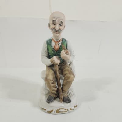 Vintage Figurine of a Man Smoking Pipe w/ Cane Portugal 6.5" - Thumbnail 2