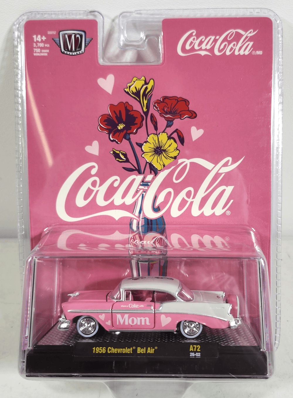 M2 Machines 1956 Chevrolet Bel Air Mom Pink Car 1/64 Toy Vehicle Hood Down