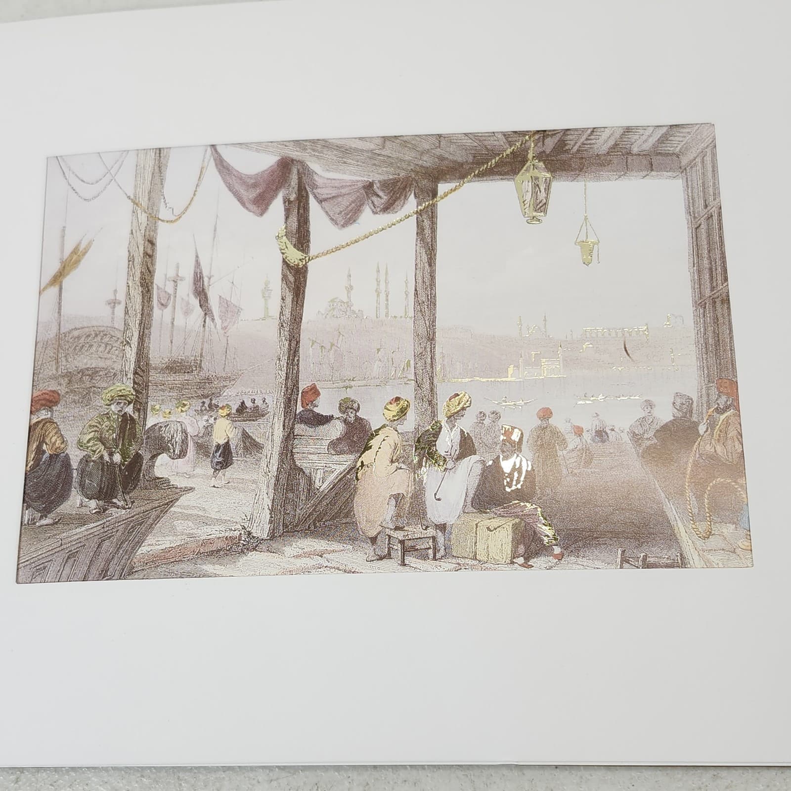 Koza Koleksiyon Picture Seaside Landscape Art Print With Gold Accents 7" X 5" - Thumbnail 5