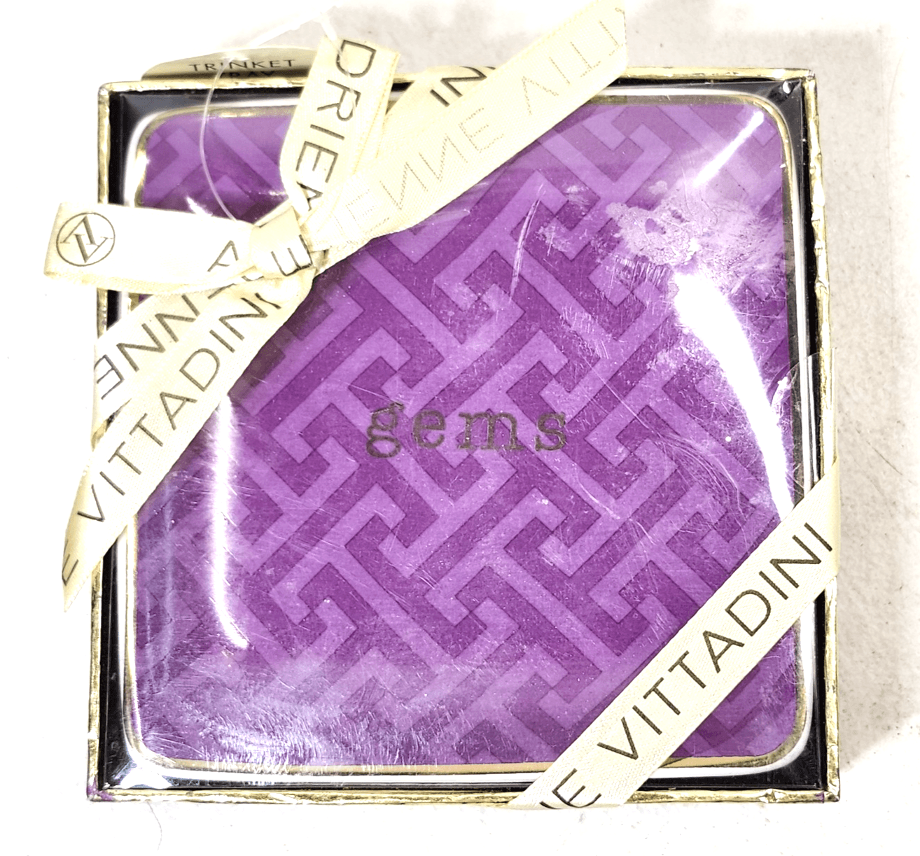 Adrienne Vittadini Purple Trinket Tray Gems Design 4.5" Home Decor NEW