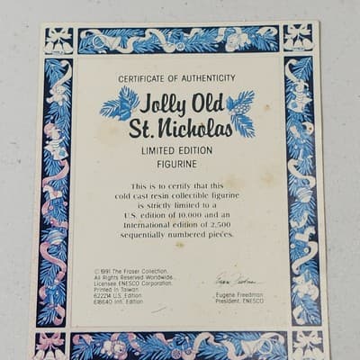 Jolly Old St Nicholas Santa Figurine Holiday Home Decor Enesco 1991 - Thumbnail 12
