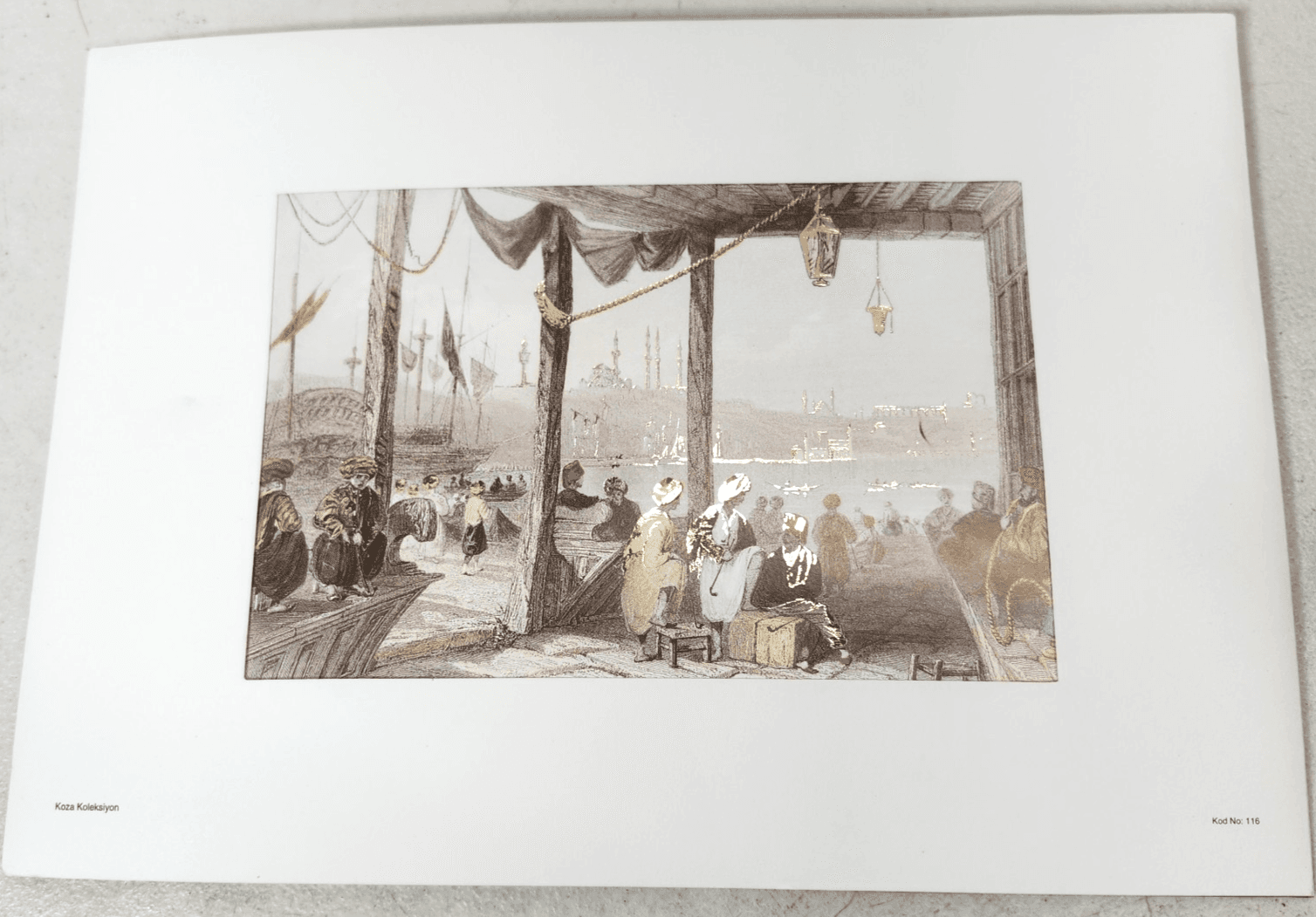 Koza Koleksiyon Picture Seaside Landscape Art Print With Gold Accents 7" X 5" - Thumbnail 2