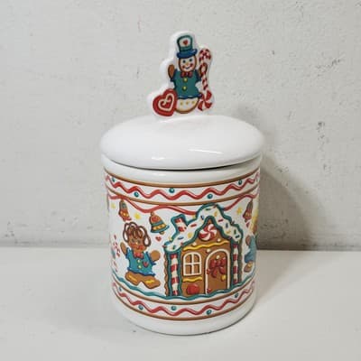 Vintage Teleflora Christmas Gingerbread Snowmen Canister Cookie Jar - Thumbnail 4