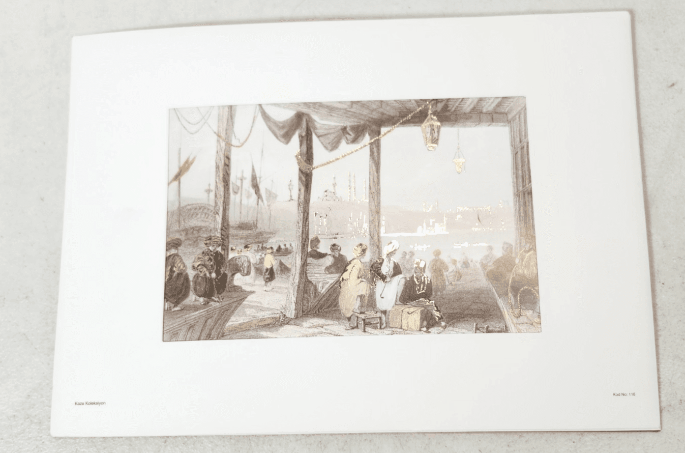 Koza Koleksiyon Picture Seaside Landscape Art Print With Gold Accents 7" X 5" - Thumbnail 4