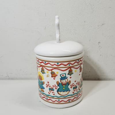 Vintage Teleflora Christmas Gingerbread Snowmen Canister Cookie Jar - Thumbnail 6