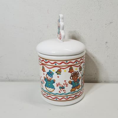 Vintage Teleflora Christmas Gingerbread Snowmen Canister Cookie Jar - Thumbnail 3