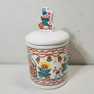Vintage Teleflora Christmas Gingerbread Snowmen Canister Cookie Jar - Thumbnail 5