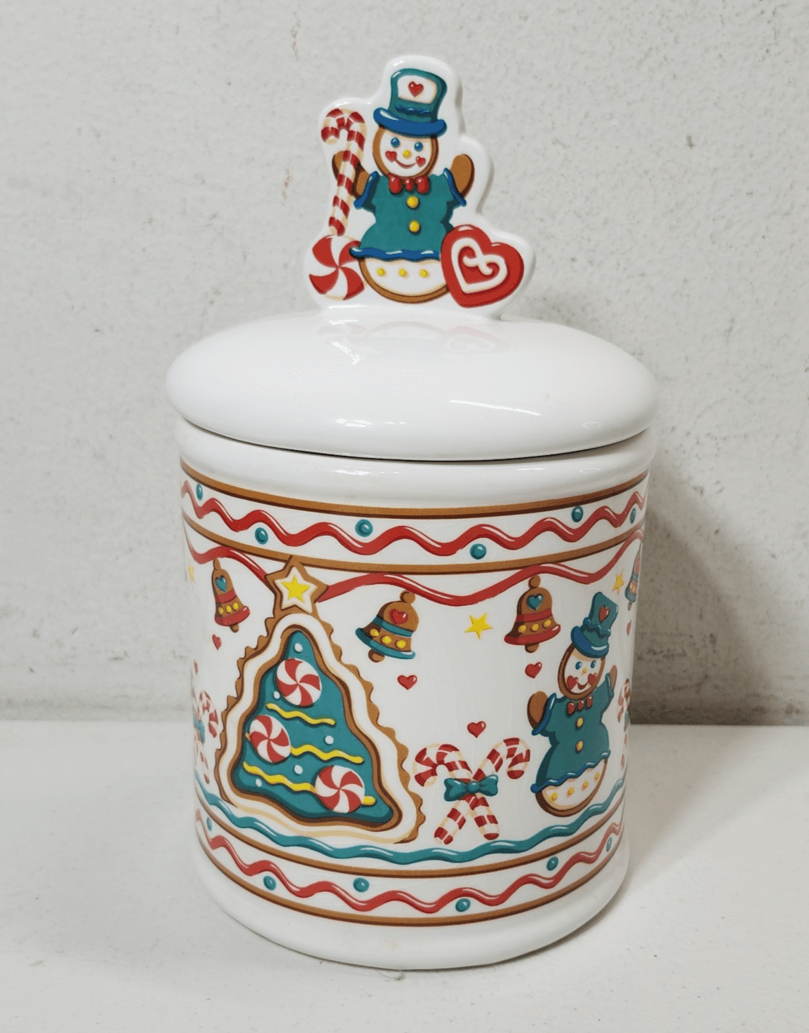 Vintage Teleflora Christmas Gingerbread Snowmen Canister Cookie Jar - Thumbnail 2