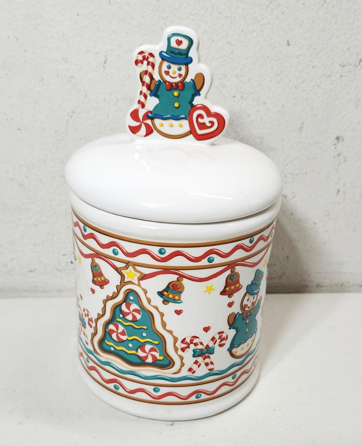 Vintage Teleflora Christmas Gingerbread Snowmen Canister Cookie Jar