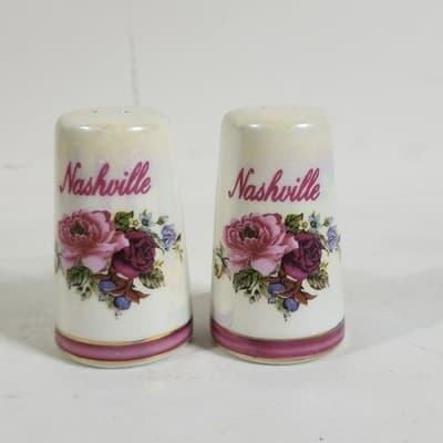 VTG Set of Two Salt and Pepper Shakers White Porcelain Rose Nashville - Thumbnail 3