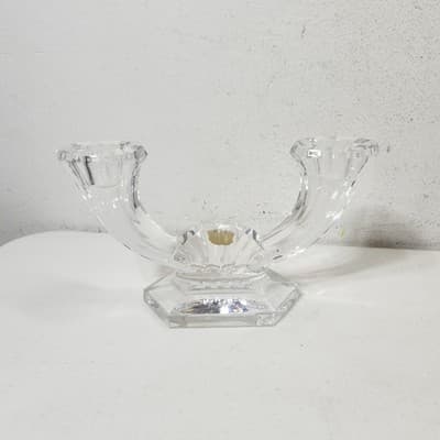 Val St Lambert Imperial Double Light Candlestick Holder Art Deco Home Decor - Thumbnail 7
