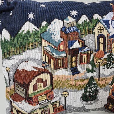 Homebest Tapestry Throw Pillow Church City Scape Village Folk Art 17" X 12" - Thumbnail 3